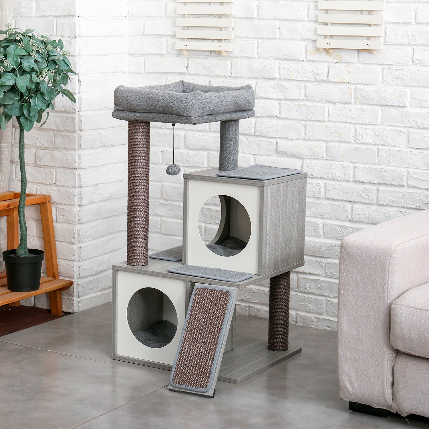 PAWZ Road 36" Wooden Cat Tree Tower with Sisal Scratching Posts for Indoor Kittens and Meduim Cats,Gray - الصورة 2