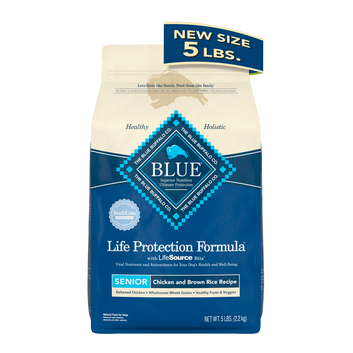 Blue Buffalo Life Protection Formula Chicken and Brown Rice Dry Dog Food for Senior Dogs, Whole Grain, 5 lb. Bag - الصورة 2