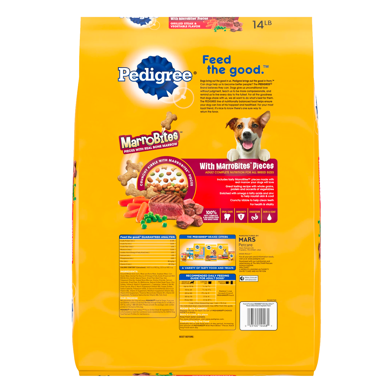 PEDIGREE With MarroBites Pieces Adult Dry Dog Food, Steak & Vegetable Flavor, 14 lb. Bag - Image 2