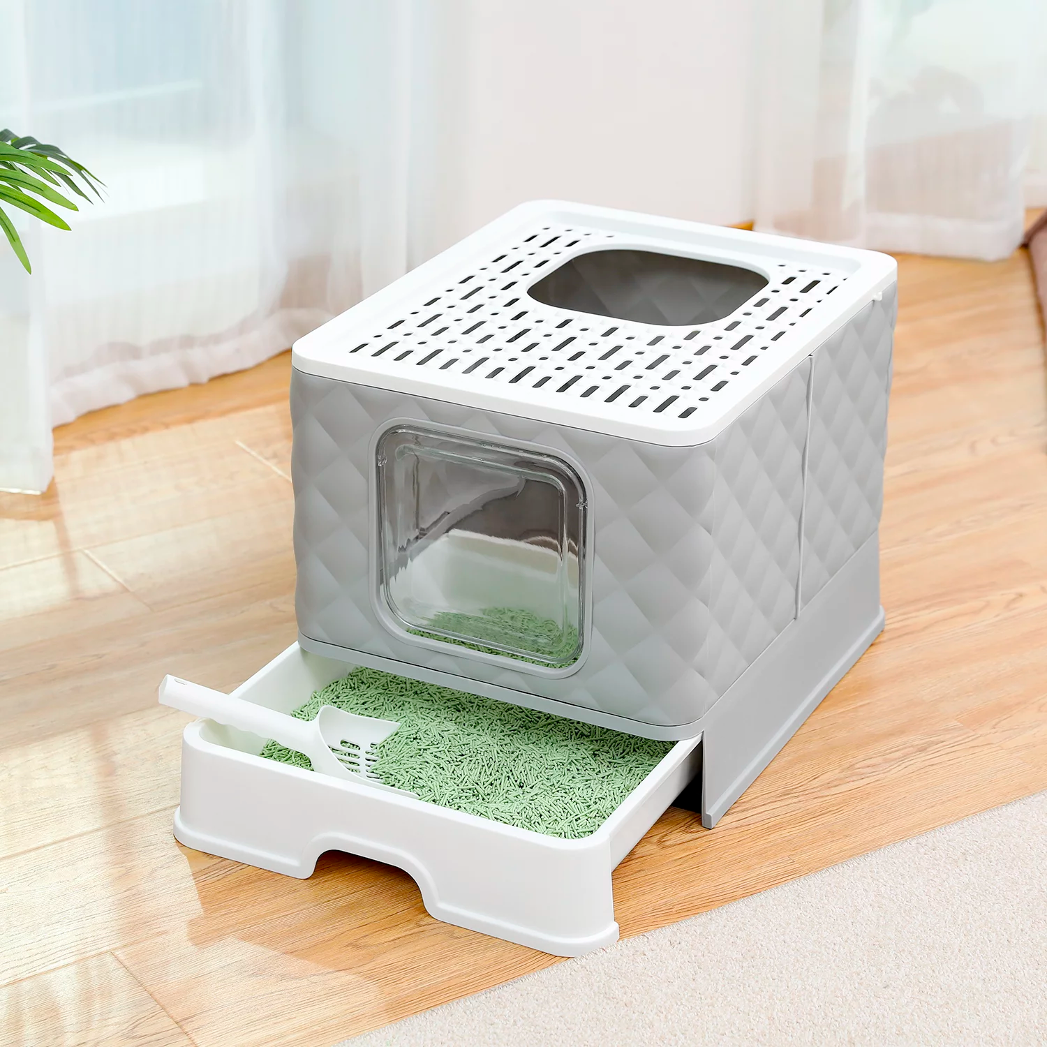 PAWZ Road Enclosed Cat Litter Box Large with Lid Drawer Type Easy to Clean,Gray - الصورة 3
