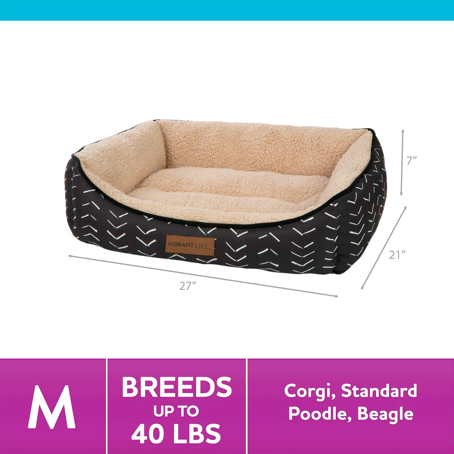 Vibrant Life Luxe Cuddler Mattress Edition Dog Bed, Medium, 27_x21_, Up to 40lbs - الصورة 3