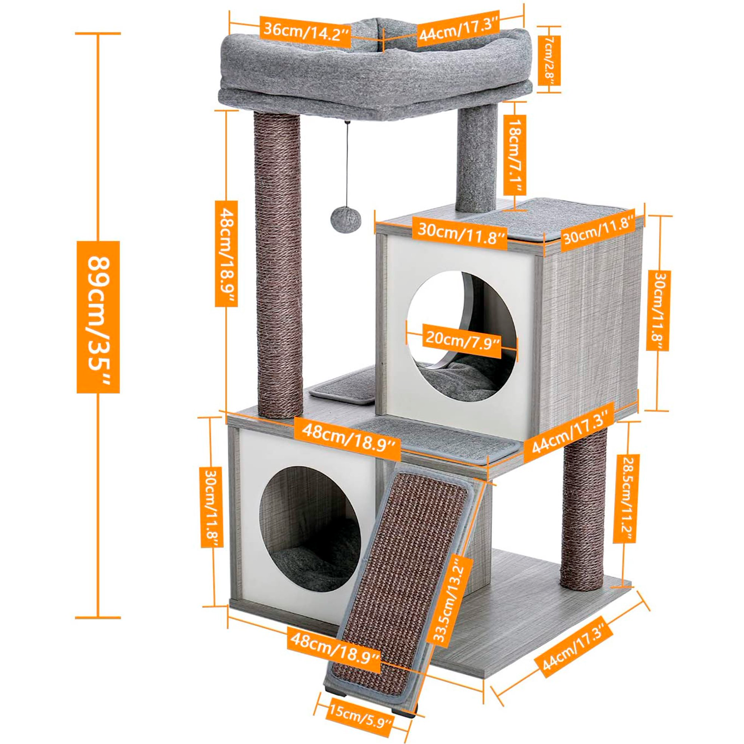 PAWZ Road 36" Wooden Cat Tree Tower with Sisal Scratching Posts for Indoor Kittens and Meduim Cats,Gray - الصورة 4
