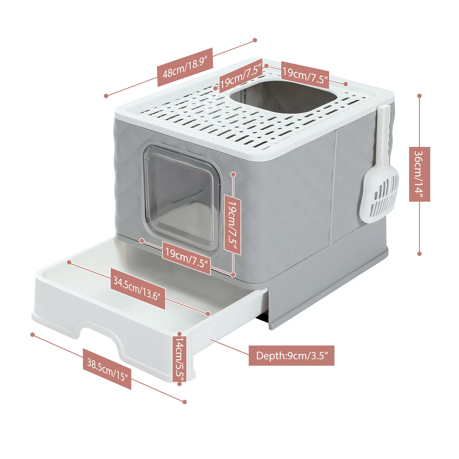 PAWZ Road Enclosed Cat Litter Box Large with Lid Drawer Type Easy to Clean,Gray - الصورة 4